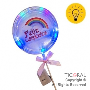 CAKE TOPPER FELIZ CUMPLEA�OS CIRCULO MO�O ROSA CON LUZ X 1